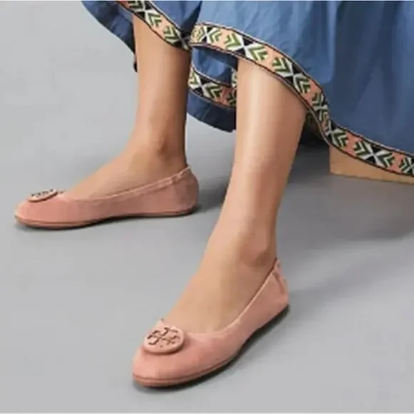 NWT$228 Tory Burch Minnie Travel Meadowsweet TT Logo Leather Ballet Flats 5.5 - Picture 3 of 16